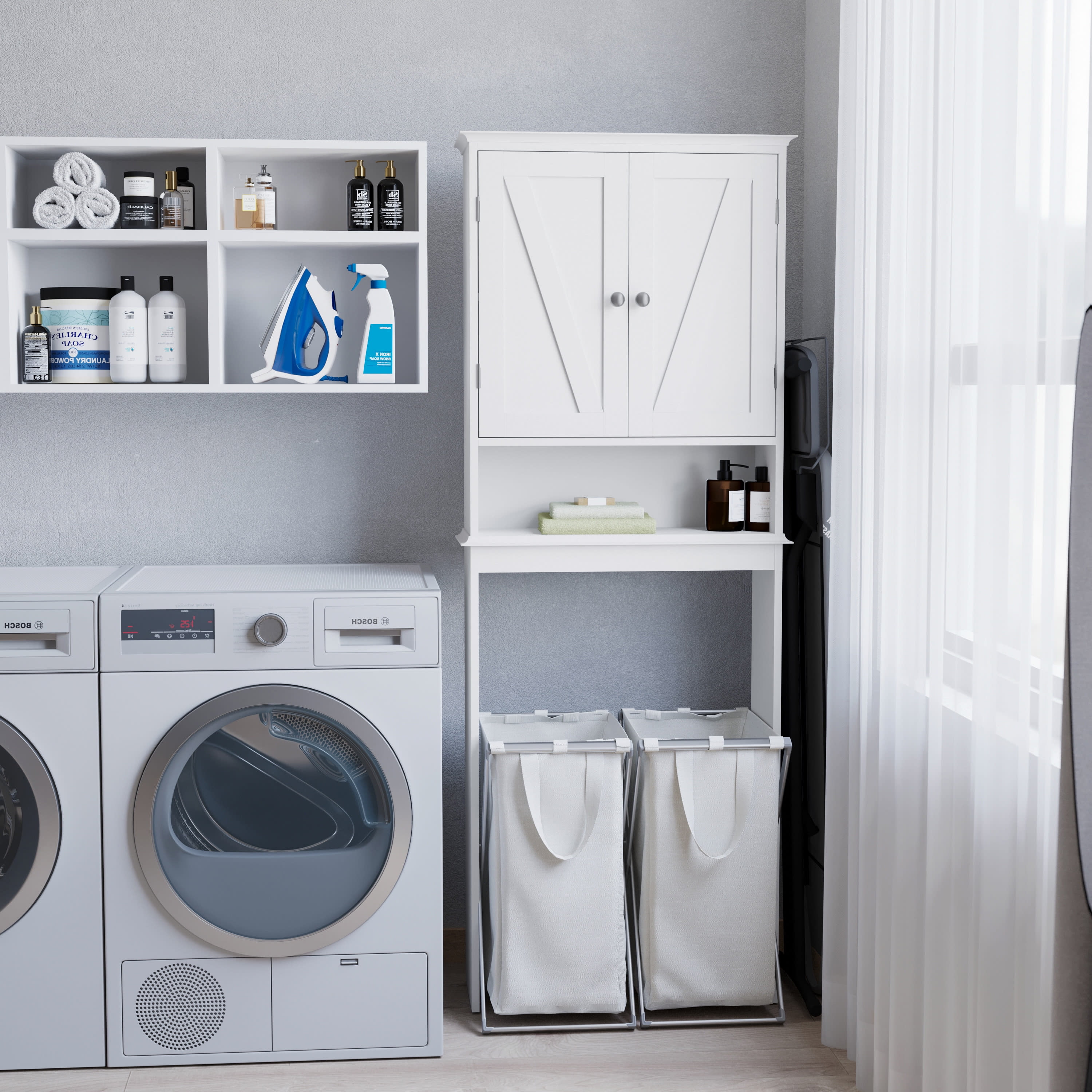 Merrick Lane Over the Toilet Bathroom Organizer with Shelves and Magnetic Closure Doors in White