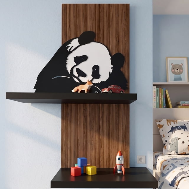 Repisa Minimalista Panda Decoración Recámara Infantil Mdf Cafe