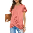 thumbnail image 3 of Zehjuhan Women's Casual Short Sleeve Tunic Tee, Loose Fit Round Neck Top with Stylish Twist Front for Daily Relaxed Wear, 2XL, 3 of 5