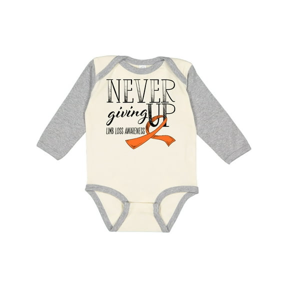 Inktastic Never Giving Up Limb Loss Awareness Orange Ribbon Boys or Girls Long Sleeve Baby Bodysuit