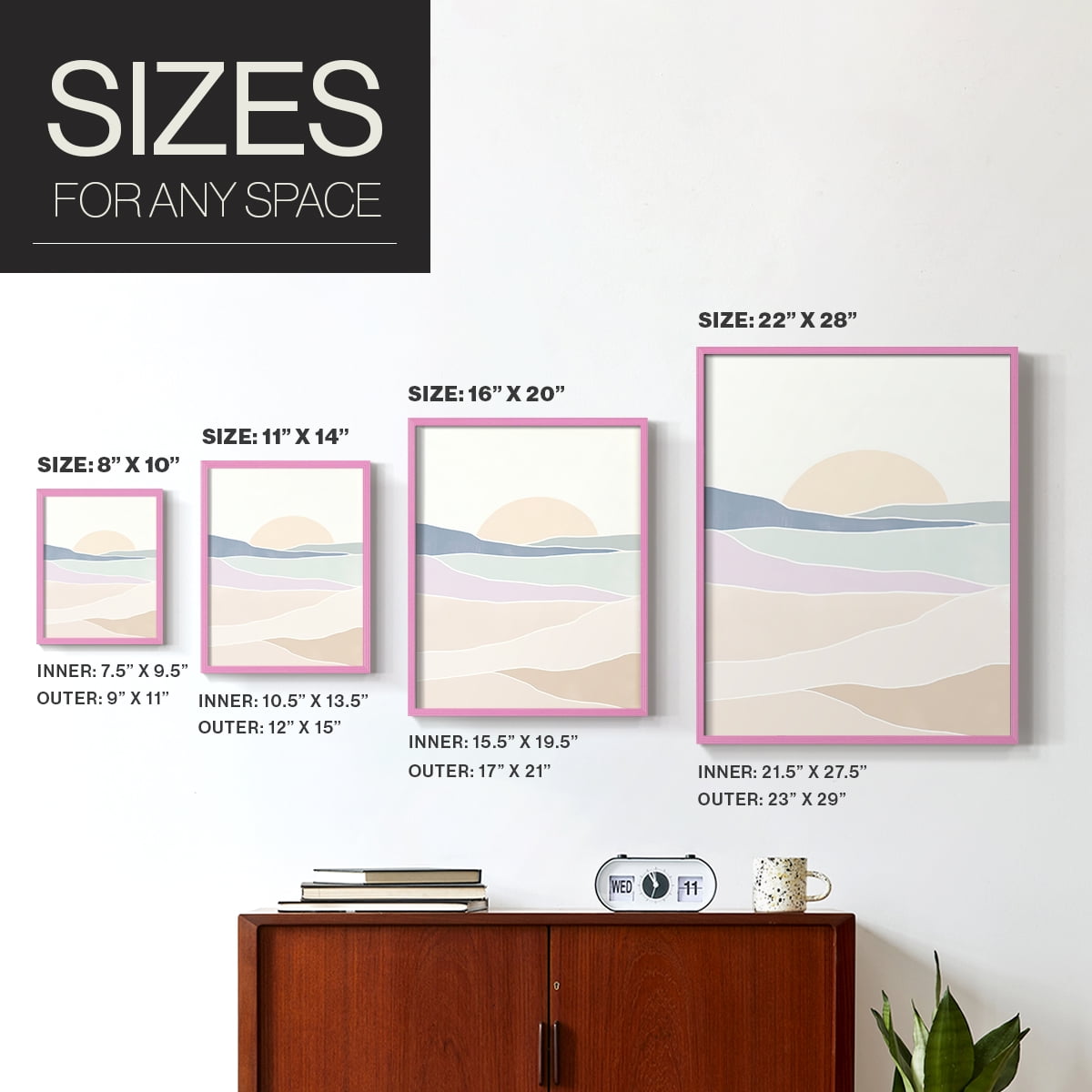 Wave Tableau II Framed Print in Pink Solid Wood 8 x 10 Framed Print