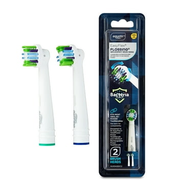 Equate EasyFlex Flossing Replacement Brush Heads for Most Oral-B® Power Toothbrushes, White (2 Count), Compare to Oral-B® Floss Action®