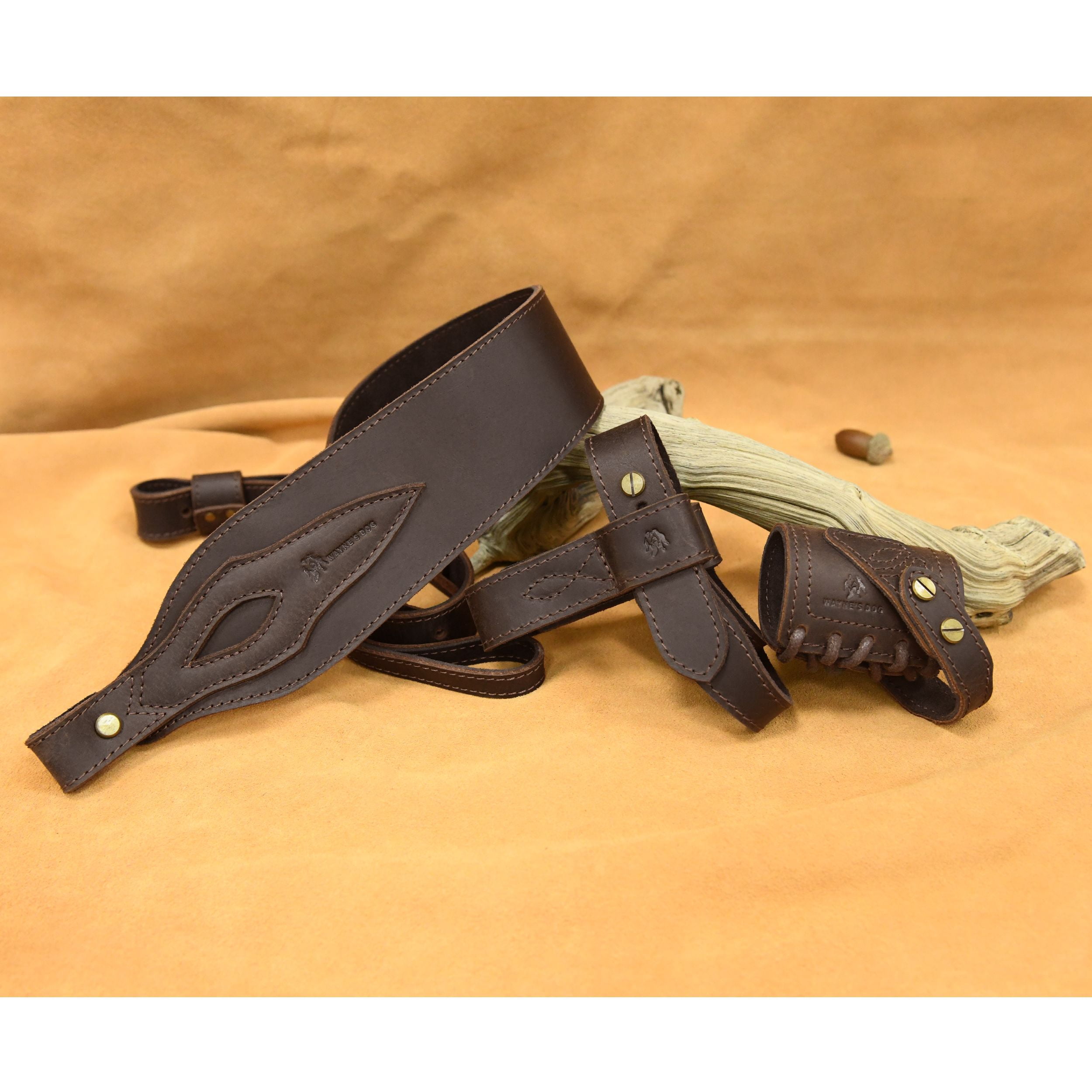 1 Suit Full Leather Rifle No Drill Harnessed Buttstock Holder Cover , Barrel Mount with Leather Gun  Sling