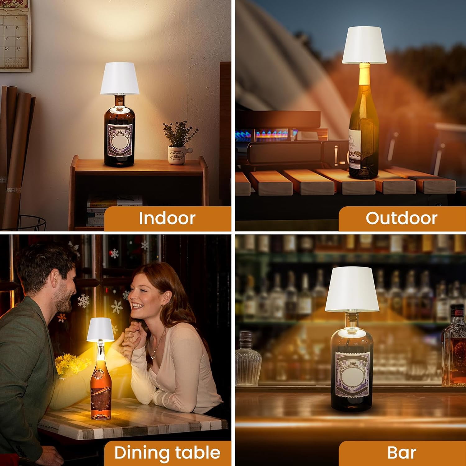 Wireless Bottle Lamp, 3 Color Stepless Dimming Rechargeable LED Wine Bottle Lights, Touch Wine Bottle Lamp with RGB Breathing Light Cordless Table Lamp for Bars Restaurants