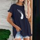 thumbnail image 2 of Blusa de manga corta con estampado de cuello redondo de algodón y cáñamo para mujer OAVQHLG3B Store  lin121212, 2 of 5