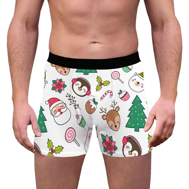 Felwors Mens Christmas Underwear 3D Printed Breathable And Comfortable Inner Mid Rise With Waist Boyshort Underwea