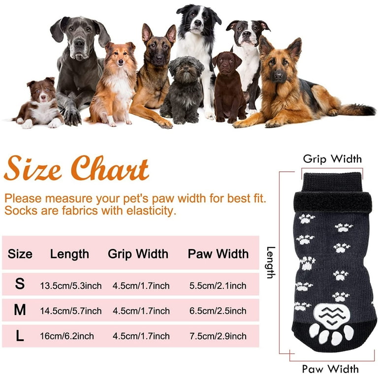 Anti Slip Dog Socks 4 Pairs - Dog Grip Socks with Straps Traction Control  for Indoor on Hardwood Floor Wear, Pet Paw Protector for Small Medium Large  Dogs M 