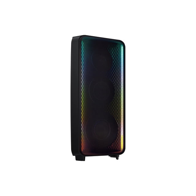 SAMSUNG MX-ST90B - Torre de Sonido de Alta Potencia, Altavoz de pie de 1700 W, Sonido bidireccional, Resistente al Agua IPX5, Luces de Fiesta +, Karaoke, Ruedas Incluidas, multiconexión Bluetooth,