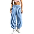thumbnail image 2 of Mifsaly Womens Baggy Joggers Drawstring High Waisted Sweatpants Fashion Comfortable Loose Fit Lounge Gym Workout Casual Winter Activewear with Pockets Light Blue,XXL, 2 of 9