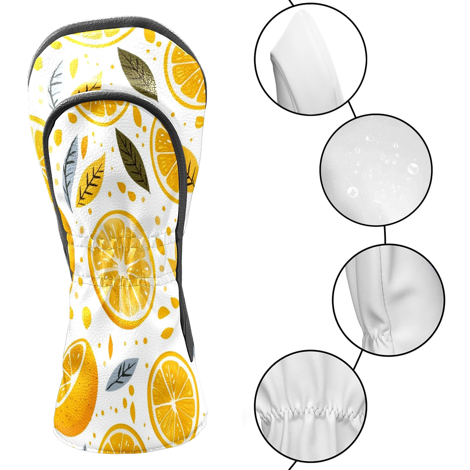 Golf Club Covers PU Leather Waterproof Head Covers for Fairway Woods Hybrids Orange Pattern Unisex Fits Most Brands