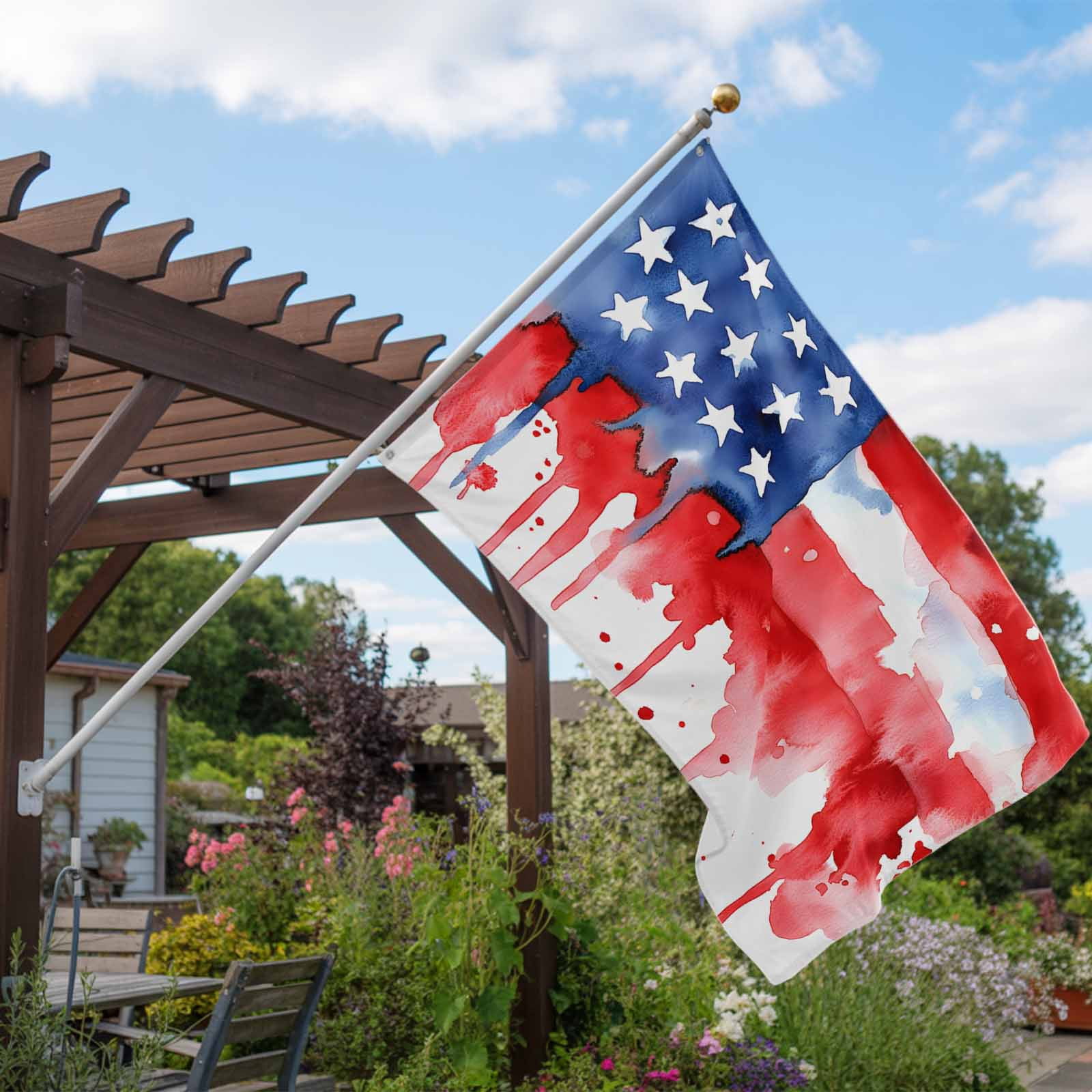 4th of July Flags for Outside 3x5 ft American Flag Outdoor Flags Double Sided Grommets House Banner Watercolor USA Flag Patio Yard Flag for Outdoor Party Porch Garden Independence Day Decor