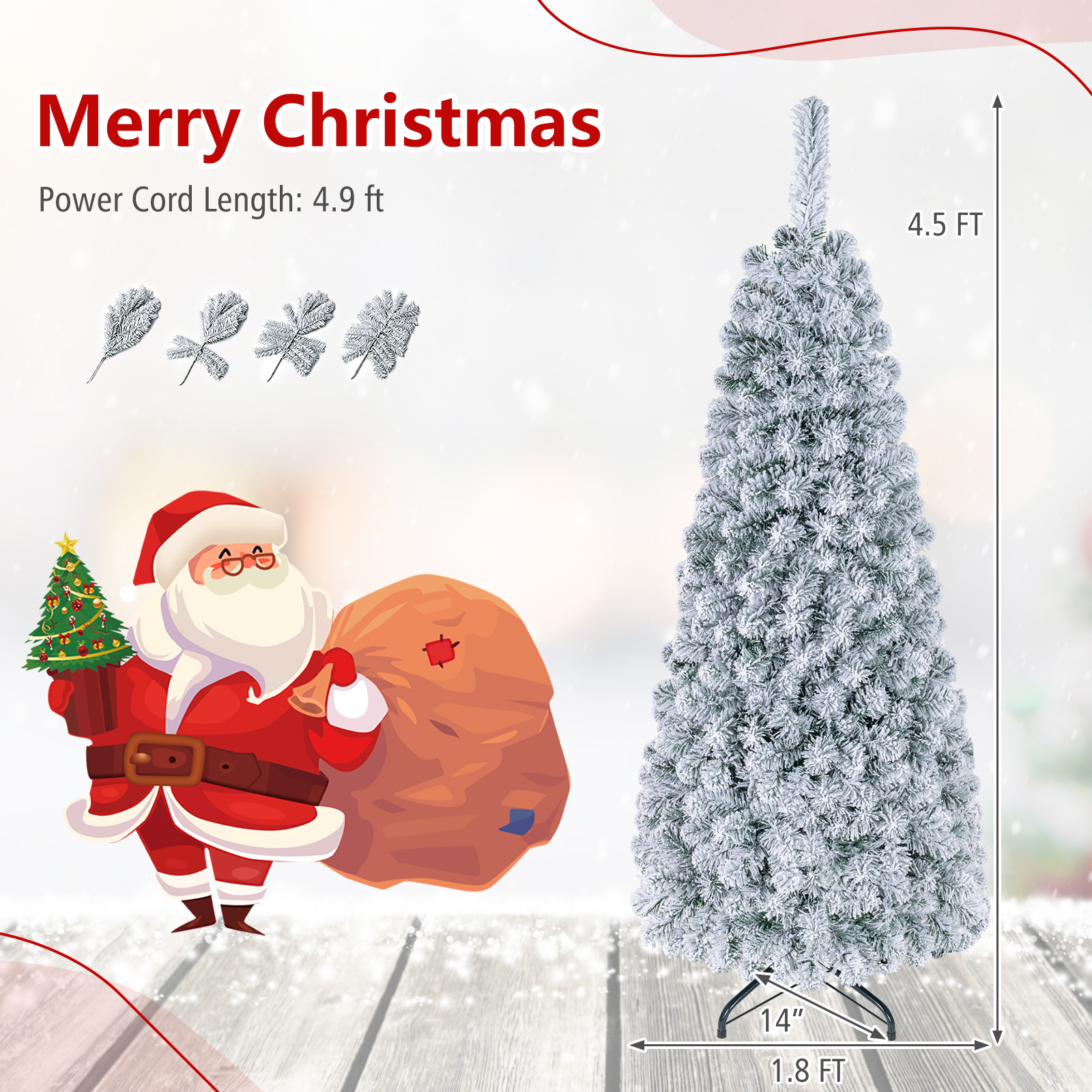 Costway 4.5' Pre-Lit Snow Flocked Pencil Christmas Tree photo 3