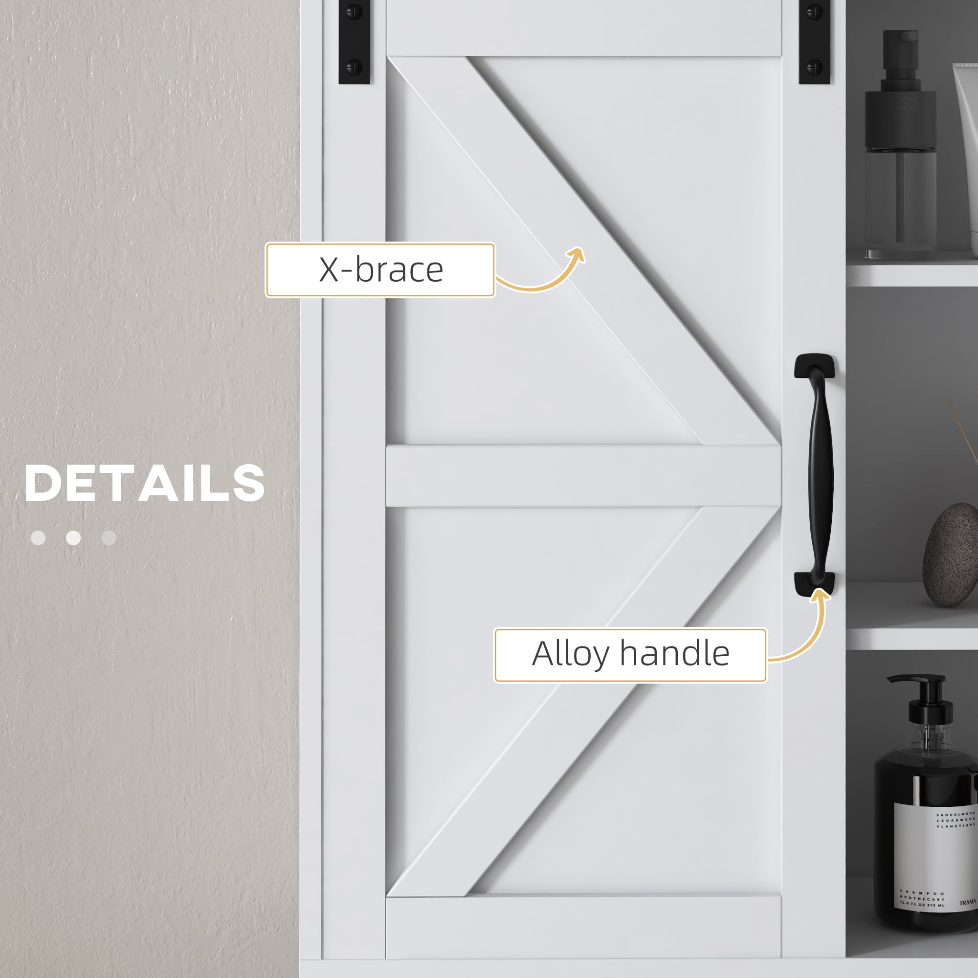 kleankin Farmhouse Bathroom Wall Cabinet, Medicine Cabinet with Sliding Barn Door and Adjustable Shelf, Over the Toilet Cabinet, White