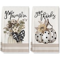Fall Kitchen Dish Towel 18 x 26 Inch Autumn Pumpkin Dishcloth Thanksgiving Farmhouse Decorative Hand Drying Tea Towel for Cleaning Wiping, 2Pcs