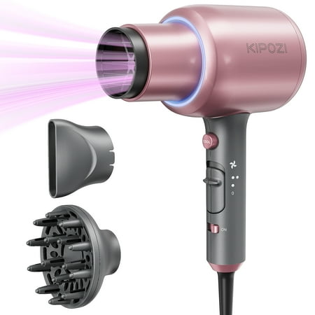KIPOZI Professional Ionic Hair Dryer, Blow Dryer with Diffuser and Concentrator for Curly Hair, 1875 Watts, Pink