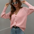 thumbnail image 7 of QUYUON White Sweaters for Women Clearance Womens' Button-Down V-Neck Sweaters Cuff Sleeve Knit Cardigan Sweaters Hollow Out Open Front Sweater Casual Loose Winter Warm Elegant Sweater Pink L, 7 of 7