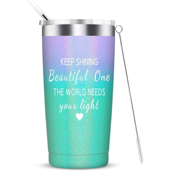 Keep Shining Beautiful One The World Needs Your Light - Funny Inspirational Birthday Gifts for Women, Her, Friends, Sisters, Coworkers, Daughter Gifts - Insulated Tumbler 20 oz Multicolor