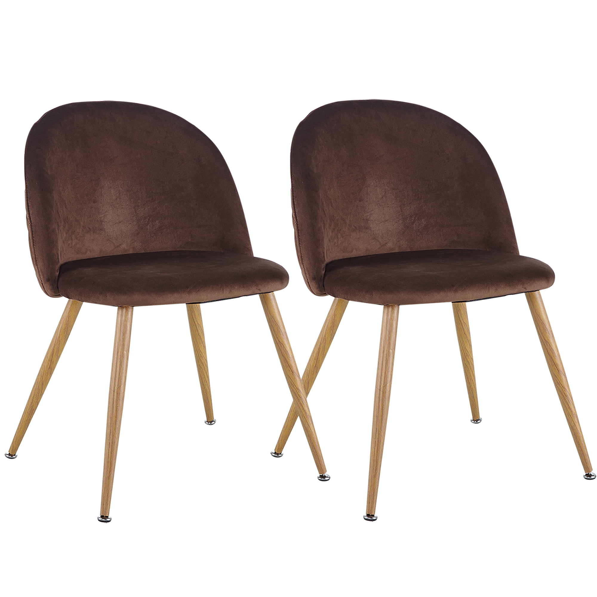 Kepooman Set of 2 Velvet Upholstered Dining Chairs with Backrest, Brown Kepooman Set of 2 Velvet Upholstered Dining Chairs with Backrest, Brown