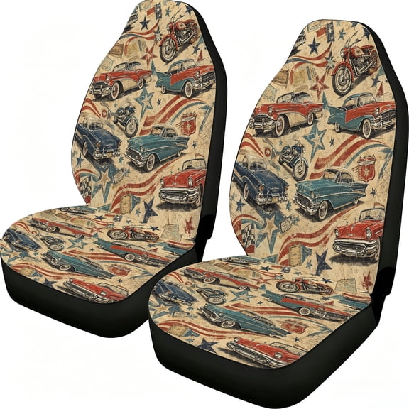 Taplevy Retro Americana Vehicles Car Seat Covers, 2-Piece Front Protectors, Lightweight Mesh Fabric Universal Fit for Trucks Vans Suvs