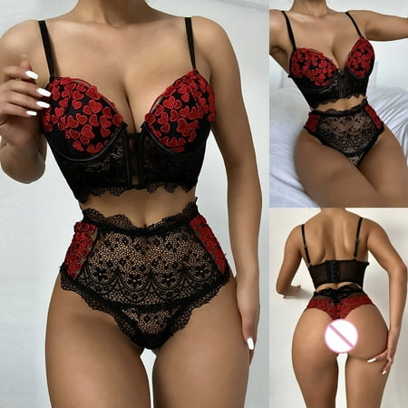 

UoCefik Womens Lingerie Set 2 Piece High Waist Lace Babydoll See Through Floral Bra and Panty Sets