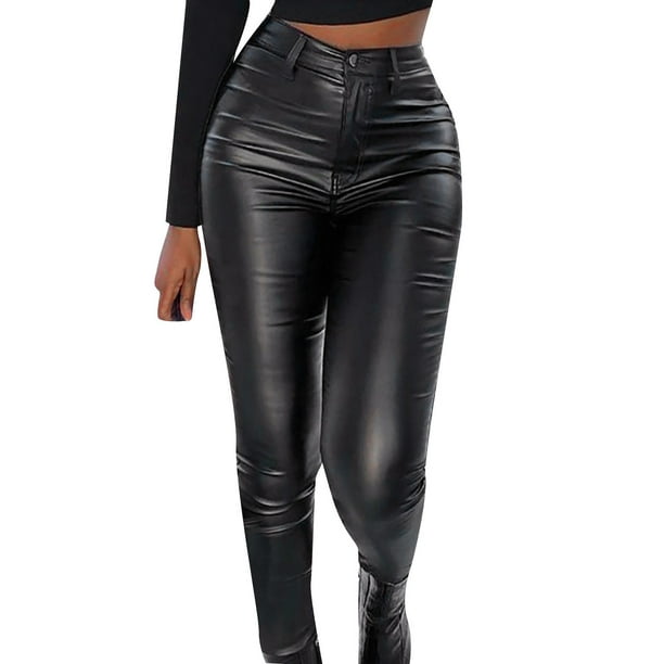 High-rise leather leggings in black - Frame