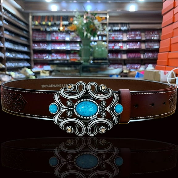 Mongolian pattern turquoise women's leather belt versatile pure cowhide belt wide fashion casual decoration jeans belt