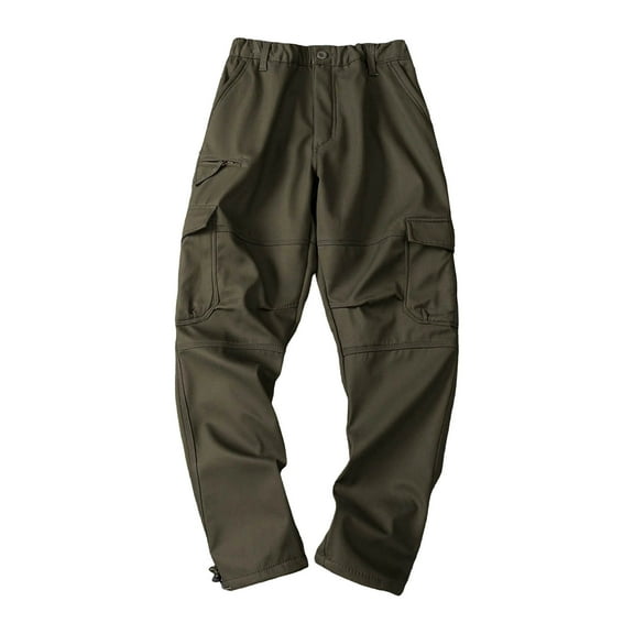 Men's Rugged Cargo Pants Trendy Drawstring Lightweight Casual Pants with Multi Pockets Hiking Outdoor Work Uniform (L, Army Green)