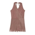 thumbnail image 3 of YiZYiF Girls Halter Neck Latin Leotard Rhinestone Tassel Fringe Dance Dress Ballroom Dancing Costume Dusty Pink 8, 3 of 6