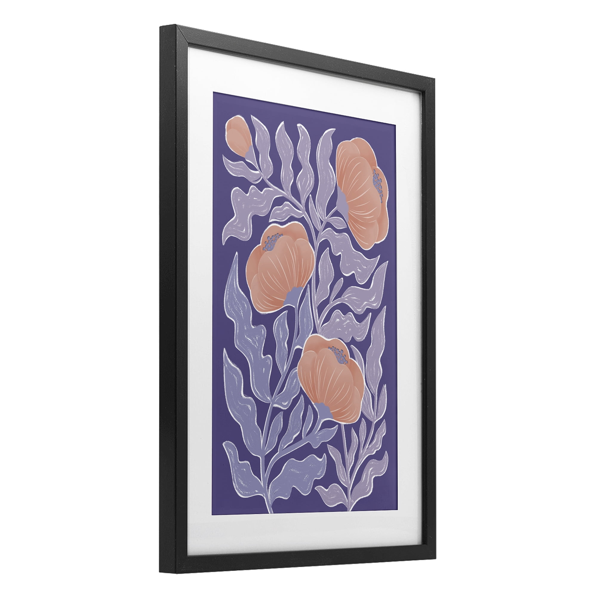 Stupell Industries Midcentury Purple Poppies Black Framed Print Under Glass, design by Martina Pavlova