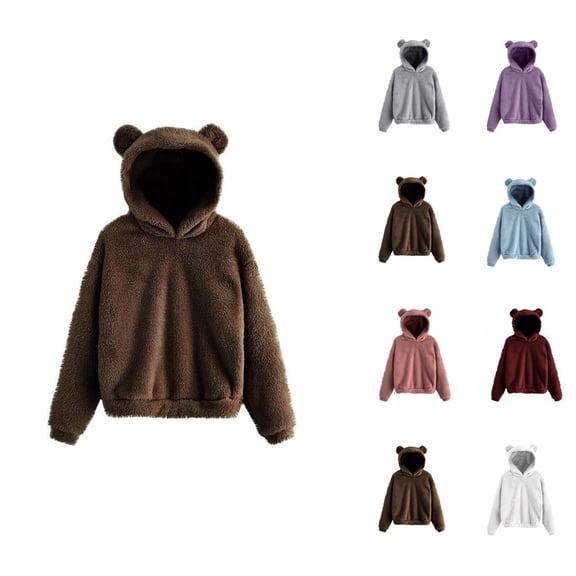 Cute Bear Ears Hoodie for Women 2026 Casual Fall Winter Long Sleeve Plain Hooded Sweatshirt Pullover Top Loungewear