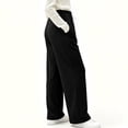 thumbnail image 6 of Sunnin Womens Waffle Knit Lounge Pants Drawstring Elastic Waist Slant Pockets Relaxed Straight Leg Trousers, 6 of 9