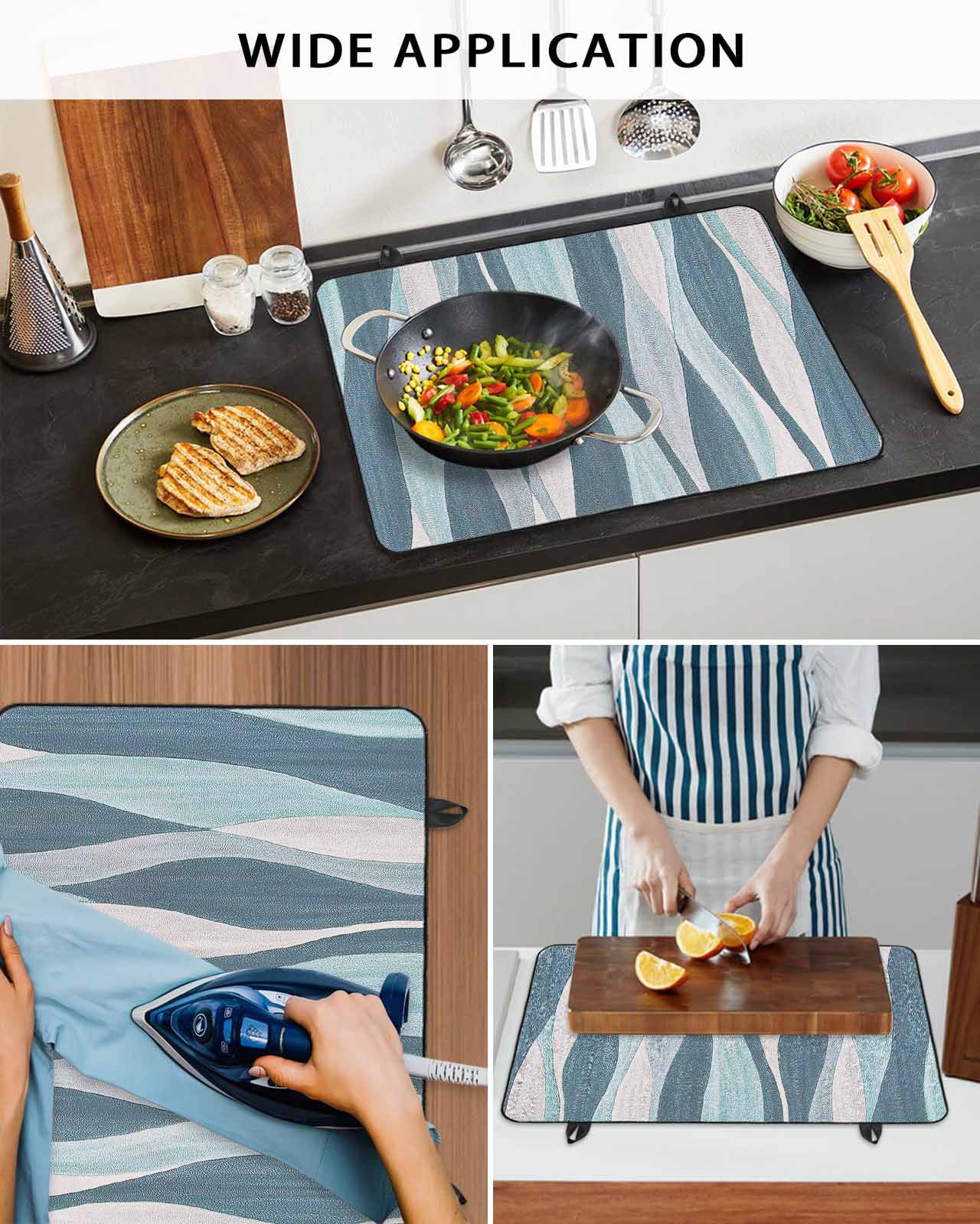 nqOlkjepod Large Induction Cooktop Protector Mat 36"x21", Turquoise Blue Stove Top Covers for Electric Stove, Retro Gradient Stripes Abstract Geometric Stove Burner Cover Mats, Glass Top Stove Cover