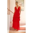 thumbnail image 2 of Tiered Chiffon Bridesmaid Dresses for Women Ruffle Formal Evening Dresses Long with Pleated Red XL, 2 of 8