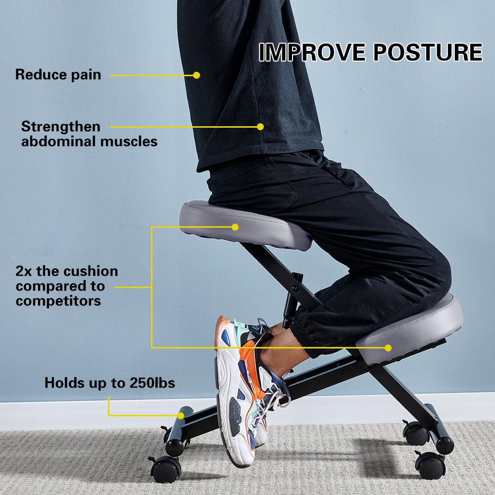 ZXYY Ergonomics of Corrective Posture Chair with Back Kneeling Chair Relieves Back Pain with Wheel in Motion Adjustable Height Color: Black 