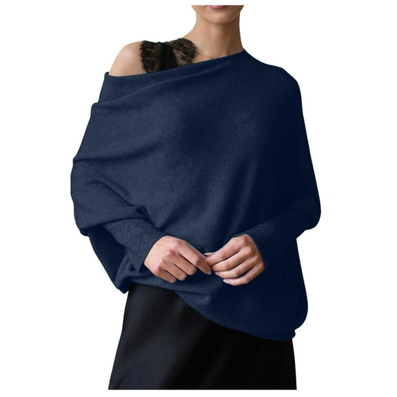 UJNDER Boat Neck Sweaters for Women Spring Long Sleeve Soft Knit Loose Baggy Pullover Top Navy One Size