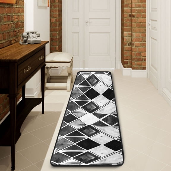 Ryvnso Checkered Grid Plaid Pattern Hallway Runner Rugs Floor Carpet Non Slip Entryway Mat 2' x 6'