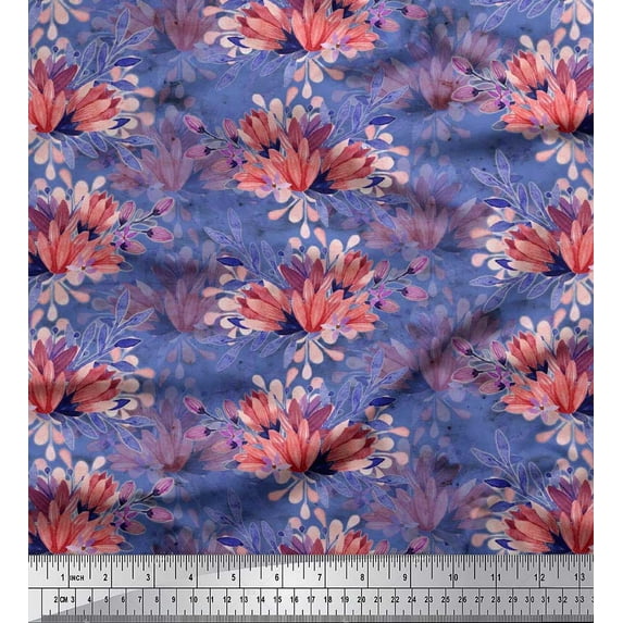 Soimoi Cotton Voile Fabric Leaves & Tulip Flower Printed Craft Fabric by The Yard 42 Inch Wide