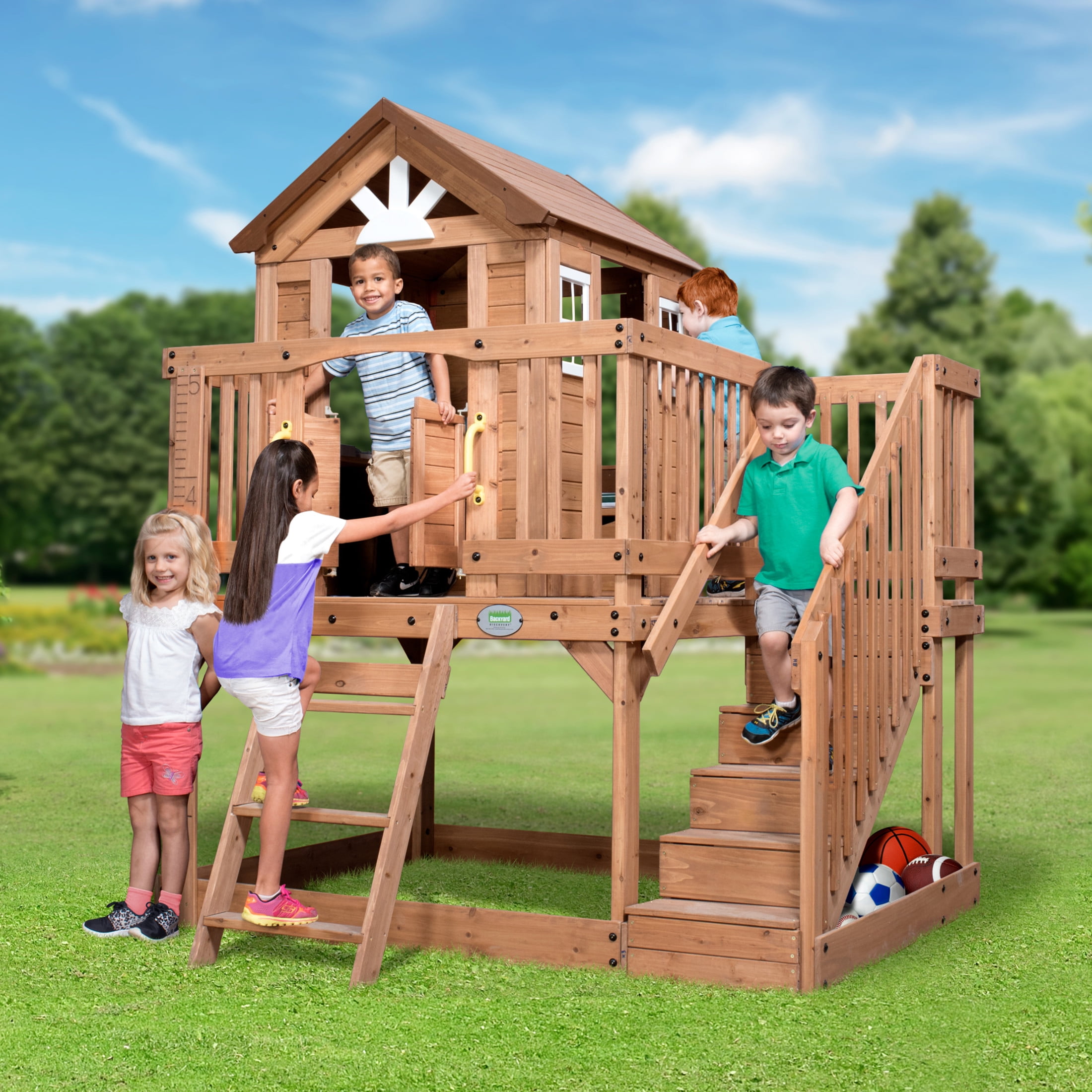 KidKraft Seaside Cottage Outdoor Wooden Playhouse with Ringing Doorbell Bench and Kitchen Walmart