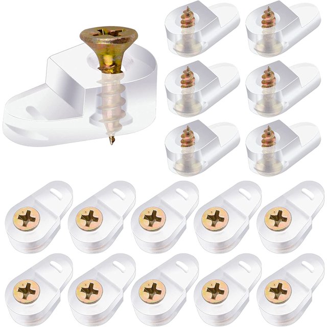 YQHWQ 100 Pieces Glass Fixing Clip Kit Pieces Glass Fixing Clip Kit MM Glass 5mm Glass Transparent with Color Coating Screws Glass Clips Glass Cabinet Clips with Screws for Fixing Glass