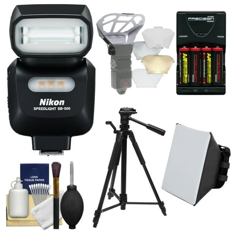 Nikon SB-500 AF Speedlight Flash & LED Video Light with Tripod + Batteries & Charger + Softbox + Reflector Kit for D3400, D3300, D5500, D5300, D7200, D7100, D610, D750, D810, D5