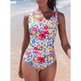 thumbnail image 2 of Charmo Scalloped One-Piece Tummy Control Swimsuits for Women Button-Down Bathing Suit, 2 of 6