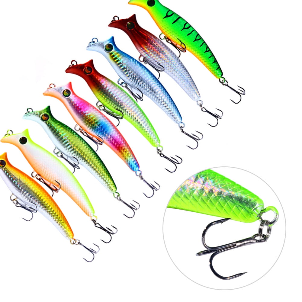 HENGJIA Top Water Popper Fishing Lures Saltwater, Pack of 8 Large Popper Lures Treble Hooks Surf Fishing Lures for ‎Bass, Walleye, Trout, Striped Bass Popper Fishing Plugs Offshore, 4.92in, 5/7oz