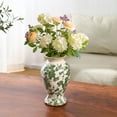 thumbnail image 2 of Rustic Large Ceramic Vase - Green Floral Chinoiserie Vintage Vase for Home Decor, Big Floor Vase for Living Room, Office, Shelf Display, Tuscan Farmhouse Centerpiece, 2 of 7