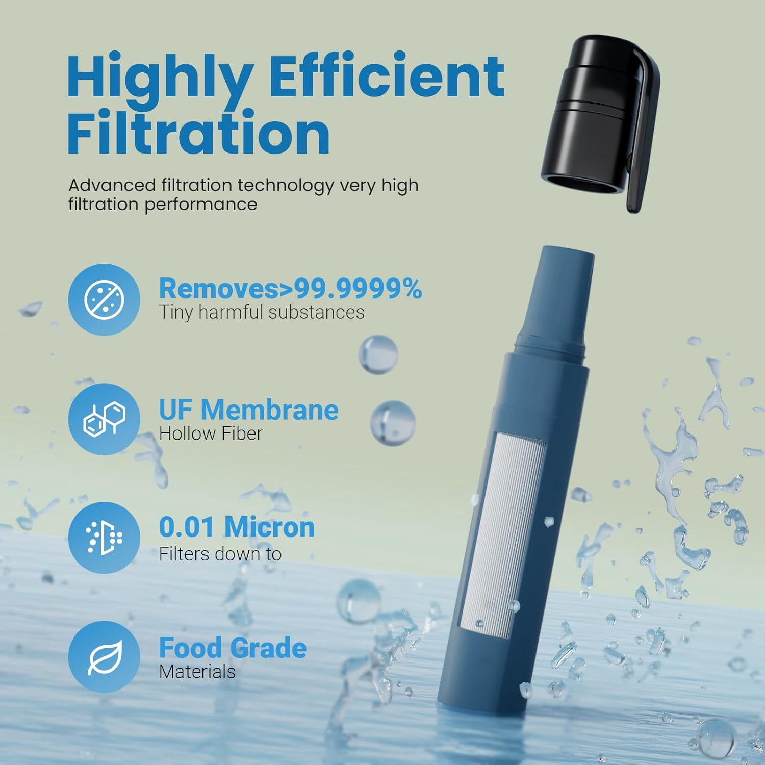 JJEAN-Portable Water Filter Straw Survival, Essential Camping & Hiking Gear, Water Purification Straw for Travel, Biking and Emergency Preparedness