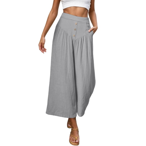 Aihuaihua Palazzo Pants for Women Casual Summer Wide Leg Cropped Pants Culottes Gaucho Beach Vacation Outfits Grey S
