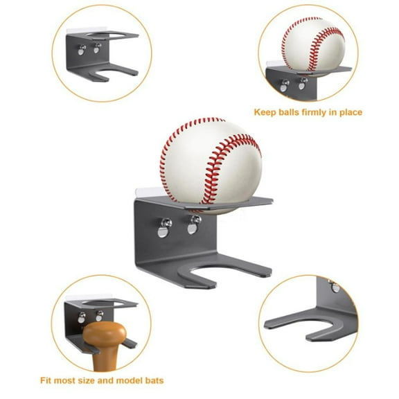 2pcs Baseball Bat Wall Mount Hanger Vertical Baseball Holder Souvenir Stand Black