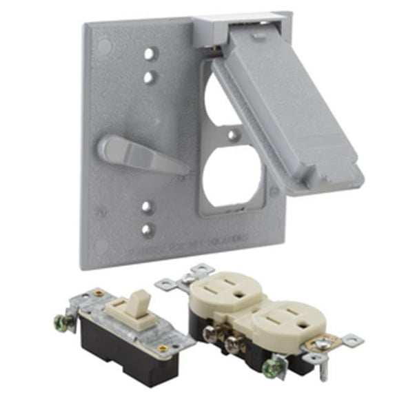 Bell Outdoor 5166-0WRTR 2-Gang Weatherproof Cover with 15A Switch & WRTR Duplex Receptacle, Gray