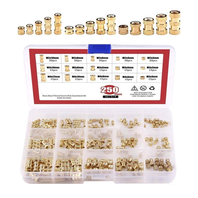 250 Uds M2 M3 M5 tuercas moleteadas de rosca de surtido de tuercas de incrustación de inserción roscada de latón para impresora 3D shamjiam Insertar tuerca empotrable