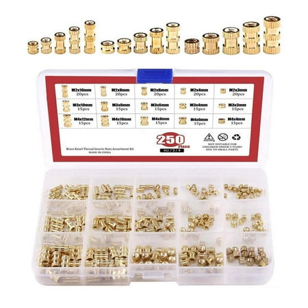

250PCS M2 M3 M5 Female Thread Knurled Nuts Brass Threaded Insert Embedment Nuts assortment set for Daily Repair 3D Printing Projects