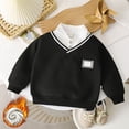 thumbnail image 2 of WUANDIXFA Toddler Boys Fleece Lined Sweatshirt Preppy Long Sleeve Warm Pullover Tops Base Shirt Long Sleeve Boys Shirts,Black,6-7 Years, 2 of 6
